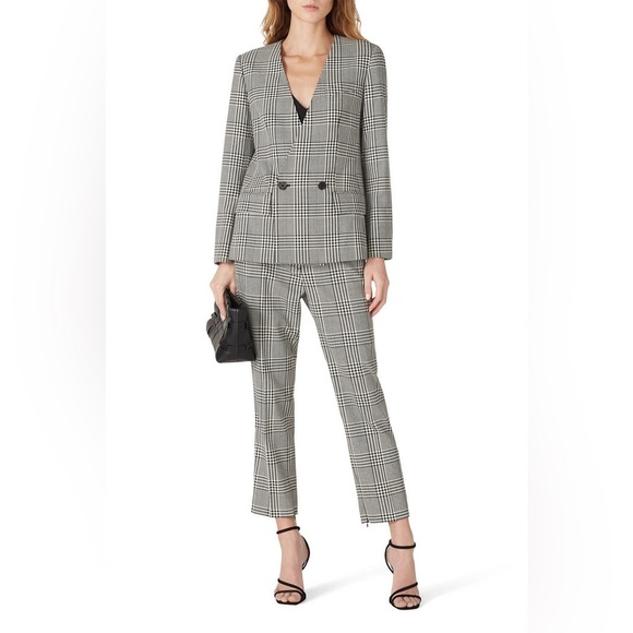 Club Monaco Black White Check Ginghams Double Breasted Collarless Blazer Jacket - Picture 2 of 13